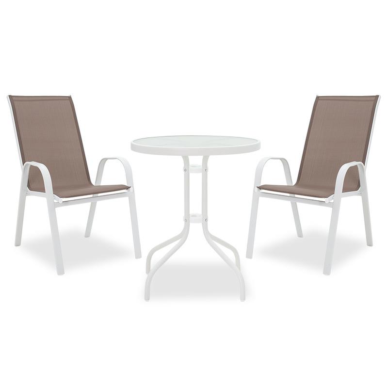 Σετ κήπου Calan-Watson σετ 3τεμ μέταλλο λευκό-textilene καφέ Σετ κήπου Calan-Watson σετ 3τεμ μέταλλο λευκό-textilene καφέ