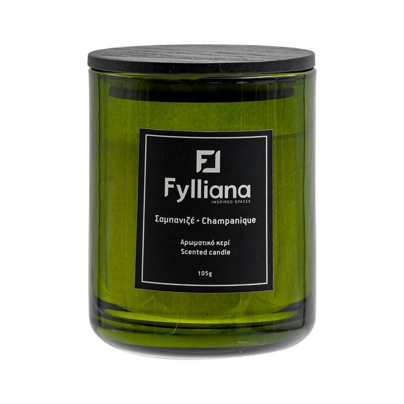 Αρωματικό Κερί FL6478 Fylliana "Σαμπάνια" σε Γυάλινο Βάζο Πράσινο Χρώμα Φ6,3x7,8 εκ.