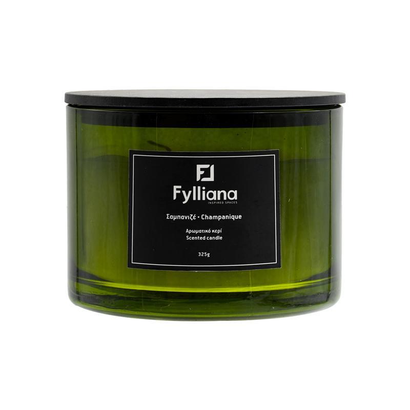 Αρωματικό Κερί FL1180 Fylliana "Σαμπάνια" σε Γυάλινο Βάζο Πράσινο Φ8x10,5 εκ.