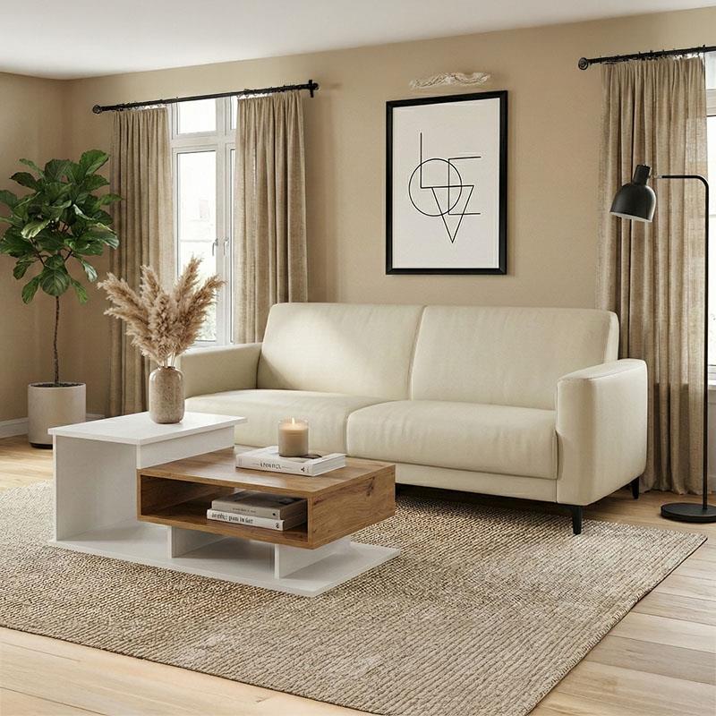 Καναπές τριθέσιος Sidica PU σε μπεζ απόχρωση 185x82x81εκ