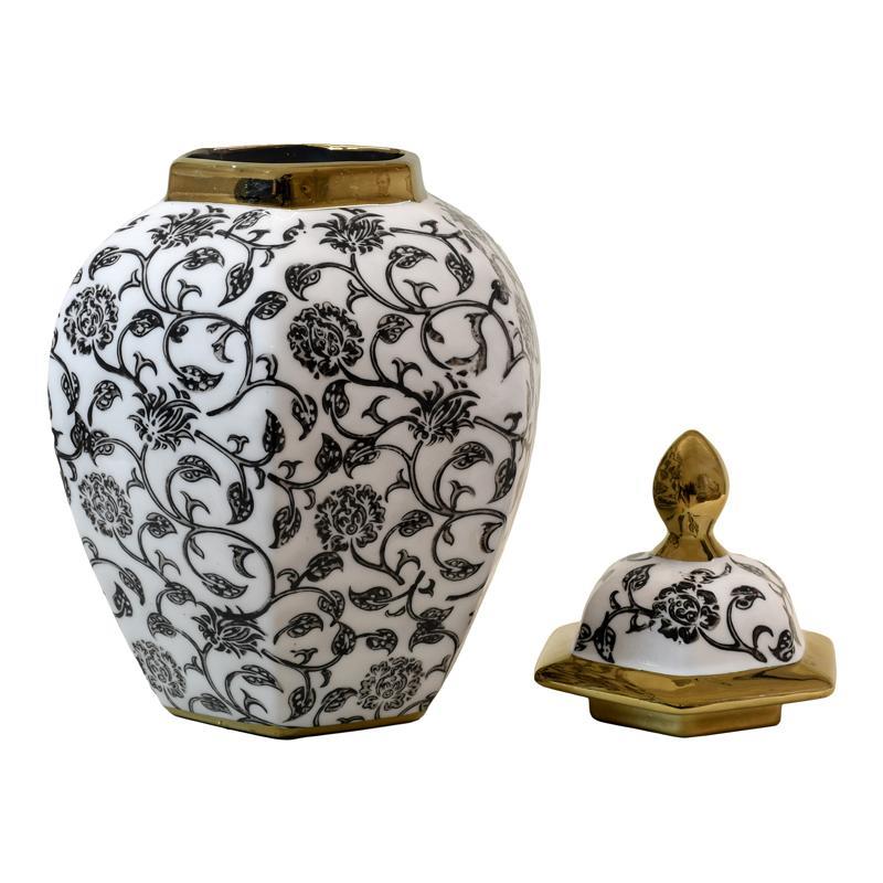 Κεραμικό Βάζο FL22424 Fylliana Μαύρο - Λευκό - Χρυσό Φ21x32 εκ.