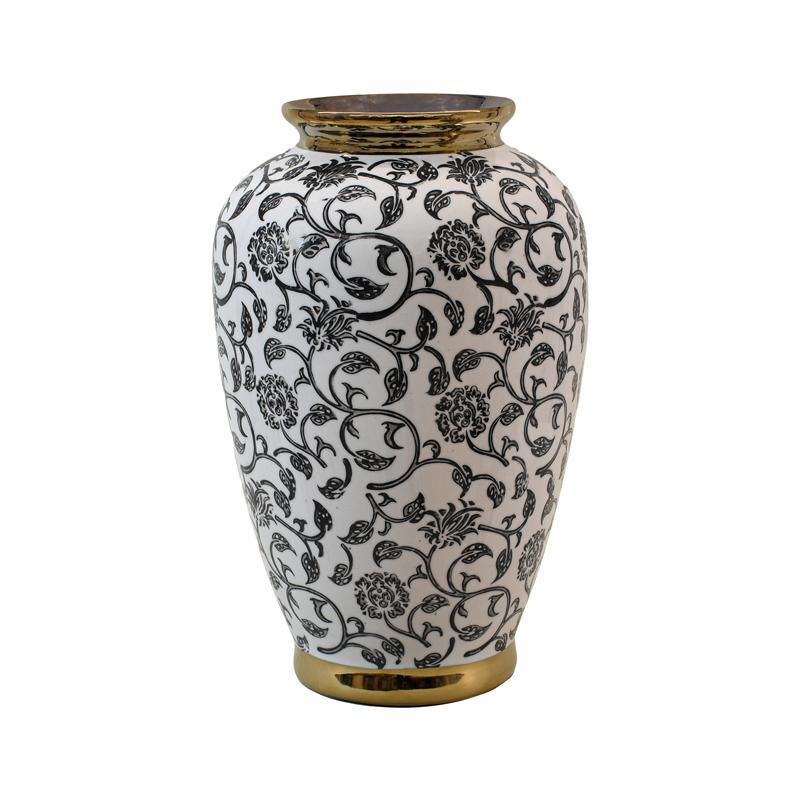 Κεραμικό Βάζο FL22908 Fylliana Μαύρο - Λευκό - Χρυσό Φ19x30 εκ.