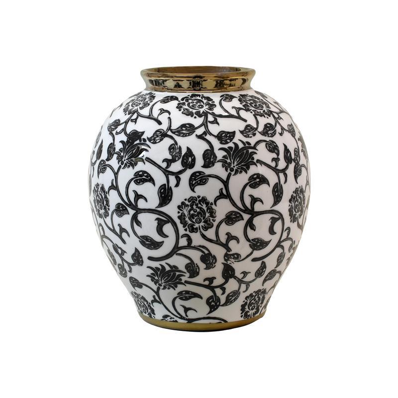 Κεραμικό Βάζο FL22855 Fylliana Μαύρο - Λευκό - Χρυσό Φ18x21 εκ.