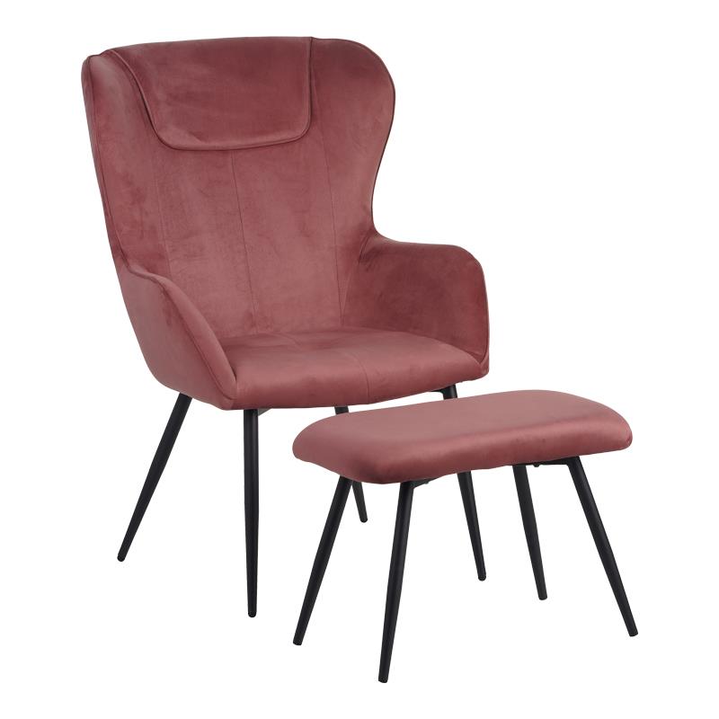 Πολυθρόνα με υποπόδιο Rueda βελούδο σάπιο μήλο - μαύρα μεταλλικά πόδια 71,5x66,5x99 εκ.