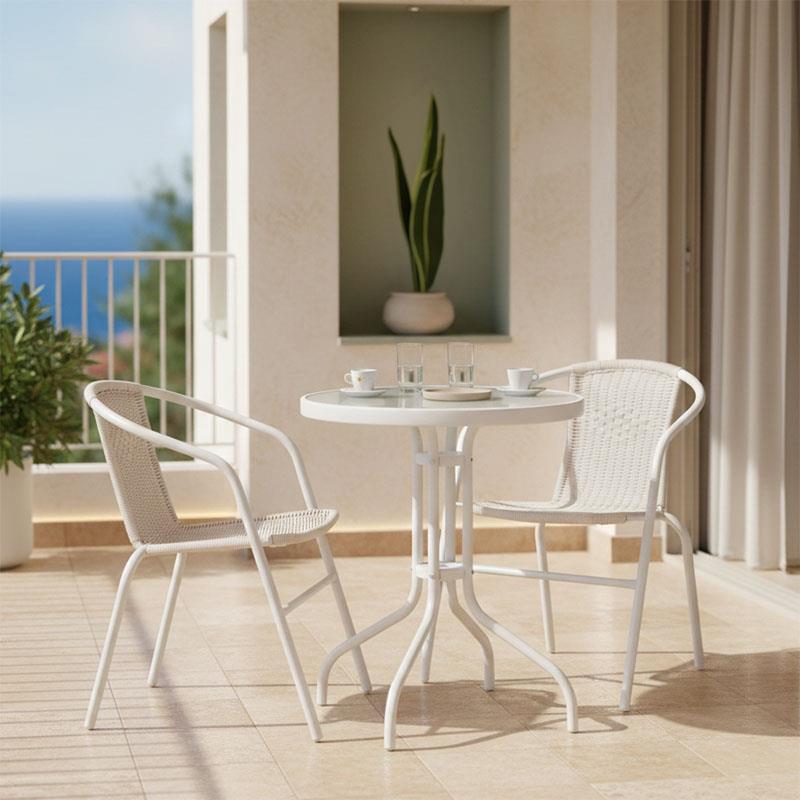 Σετ κήπου - Τραπεζαρία Watson-Obbi 3 τεμ. μέταλλο λευκό - γυαλί Φ60x70 εκ. Σετ κήπου - Τραπεζαρία Watson-Obbi 3 τεμ. μέταλλο λευκό - γυαλί Φ60x70 εκ.