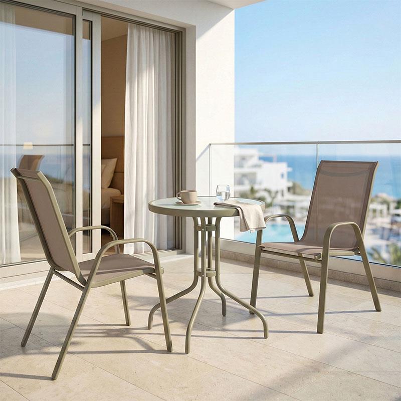 Σετ κήπου - Τραπεζαρία Calan - Watson 3 τεμ. μέταλλο - γυαλί σαμπανιζέ Φ60x70 εκ.