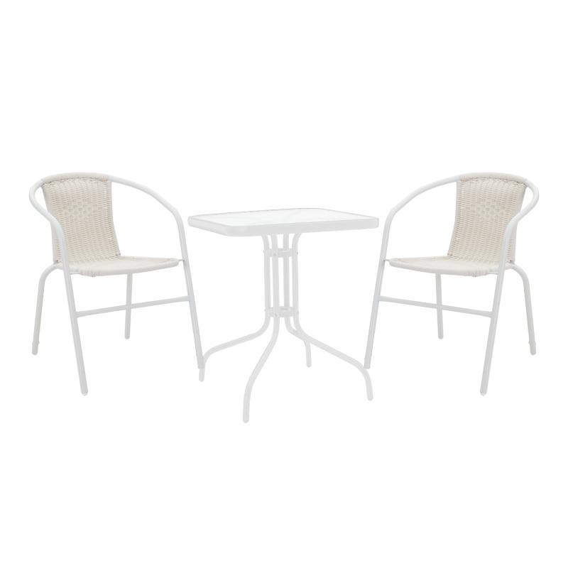 Σετ κήπου - Τραπεζαρία Watson - Obbi μέταλλο - γυαλί λευκό 70x70x70 εκ. Σετ κήπου - Τραπεζαρία Watson - Obbi μέταλλο - γυαλί λευκό 70x70x70 εκ.