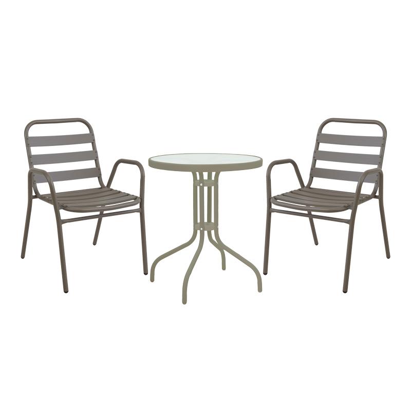 Σετ κήπου - Τραπεζαρία Watson - Sussie 3 τεμ. μέταλλο - γυαλί σαμπανιζέ Φ60x70 εκ.