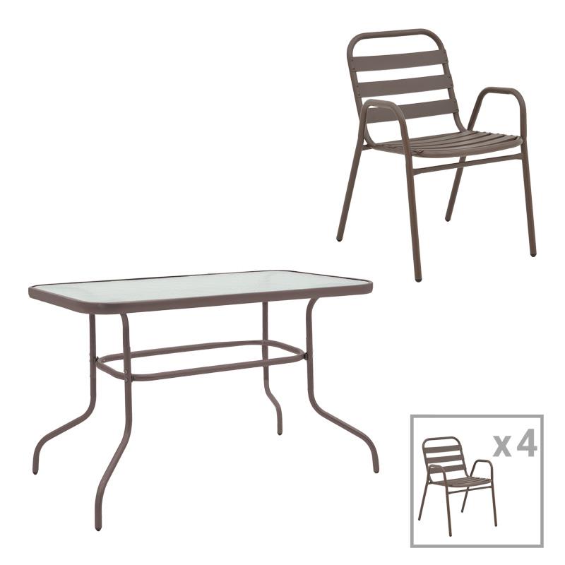 Σετ κήπου - Τραπεζαρία Valor - Sussie 5 τεμ. μέταλλο καφέ - γυαλί 110x60x70 εκ.