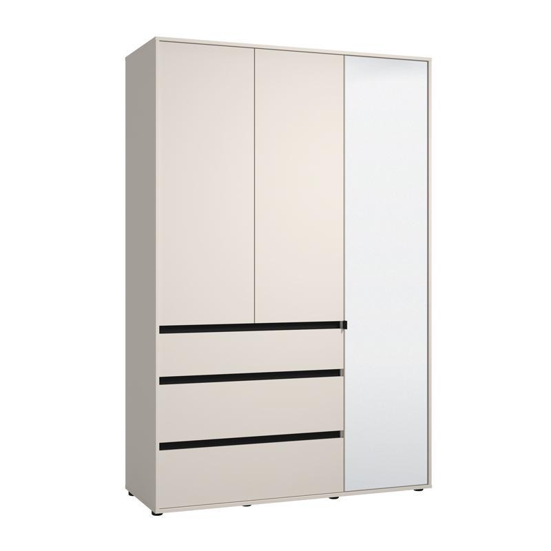 Ντουλάπα CORBETT 3K3F1O Τρίφυλλη με Καθρέπτη & 3 Συρτάρια Cashmere - Μαύρο Μάτ 138x55x211εκ.