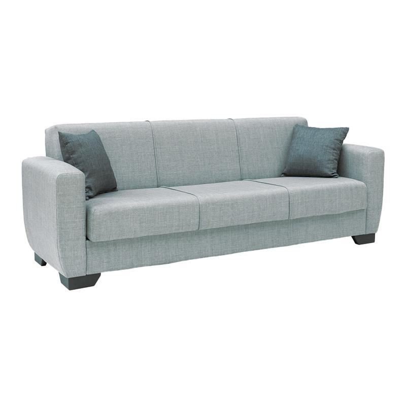 Καναπές Κρεβάτι New Dolce Fylliana Τριθέσιος Ύφασμα Ανοικτό Γκρί με Γκρί Μαξιλάρια 222x85x85εκ