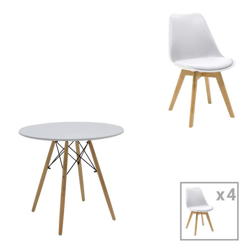 Σετ Τραπεζαρίας Julita-Gaston 5 τεμ. MDF και Ξύλο Οξιάς σε Λευκό - Φυσικό Φ80x73εκ.