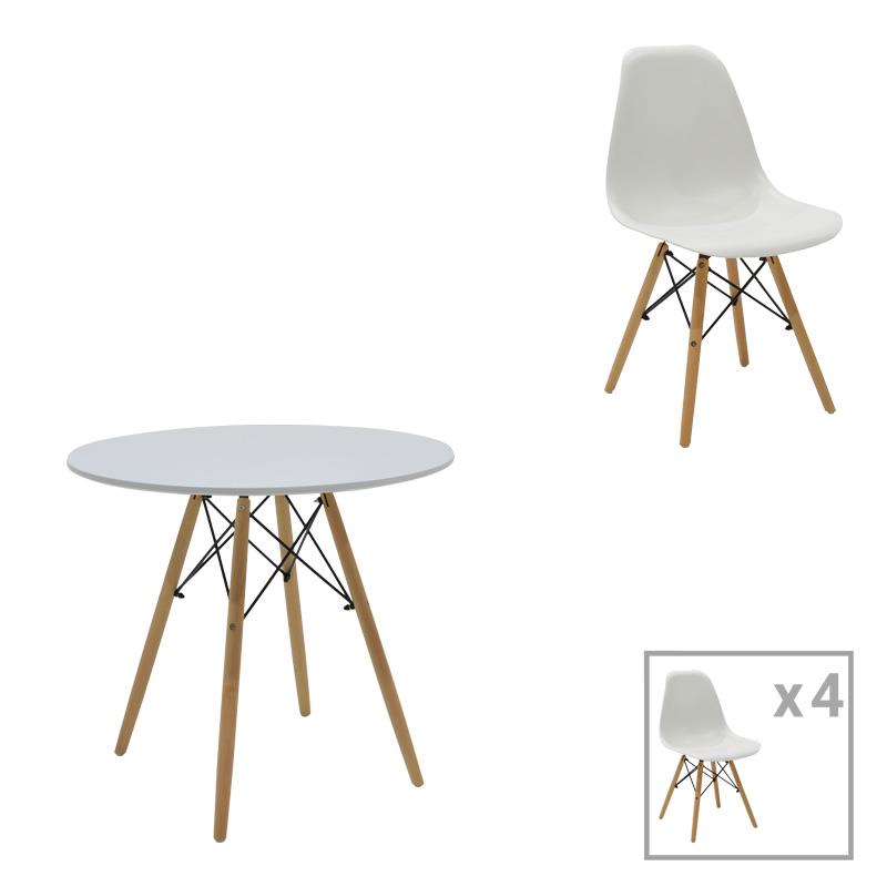 Σετ Τραπεζαρίας Julita 5 τεμ. MDF και Ξύλο Οξιάς σε Λευκό - Φυσικό χρώμα Φ80x73εκ.