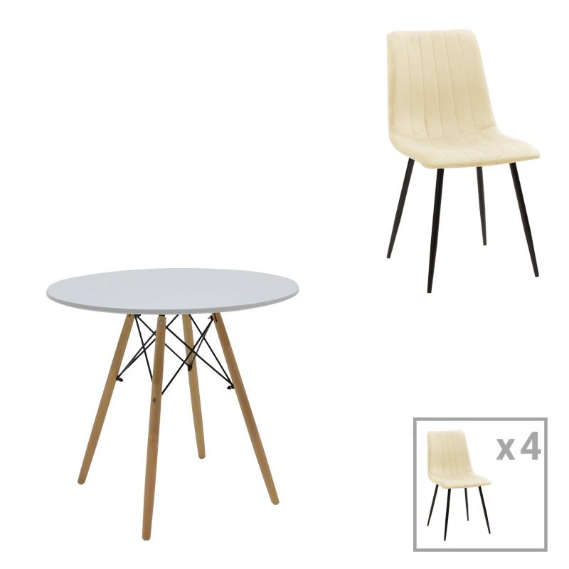 Σετ Τραπεζαρίας Julita-Noor 5 τεμ. MDF Λευκό - Μπεζ ύφασμα Φ80x73εκ.