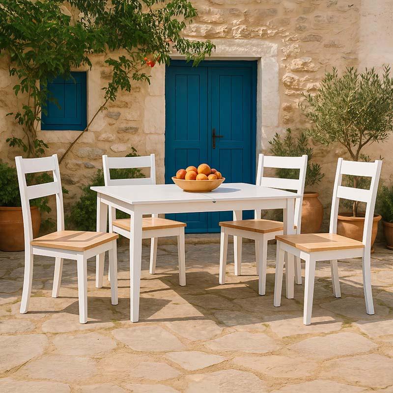 Σετ Tραπεζαρίας επεκτεινόμενη Mabor-York σετ 5τεμ ξύλο σε λευκό 120-150x80x73,8εκ