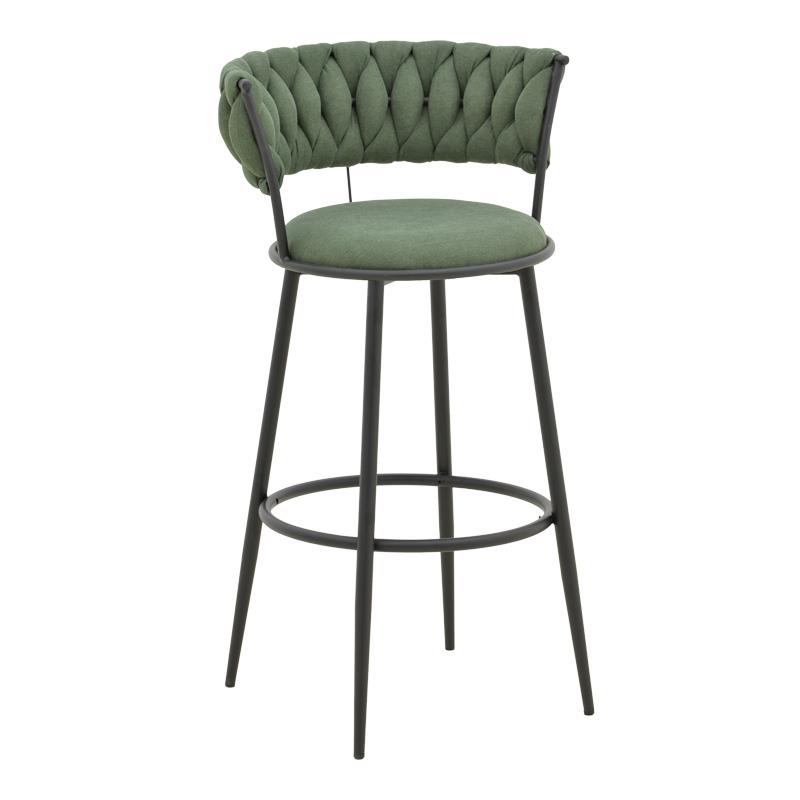 Σκαμπό μπαρ Alkia I ύφασμα σε χακί απόχρωση- πόδι μαύρο μέταλλο 50x56x95εκ