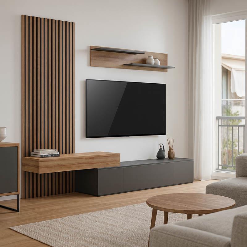 Σύνθετο σαλονιού Litende σε ανθρακί-oak απόχρωση 249.4x42.2x199.5εκ