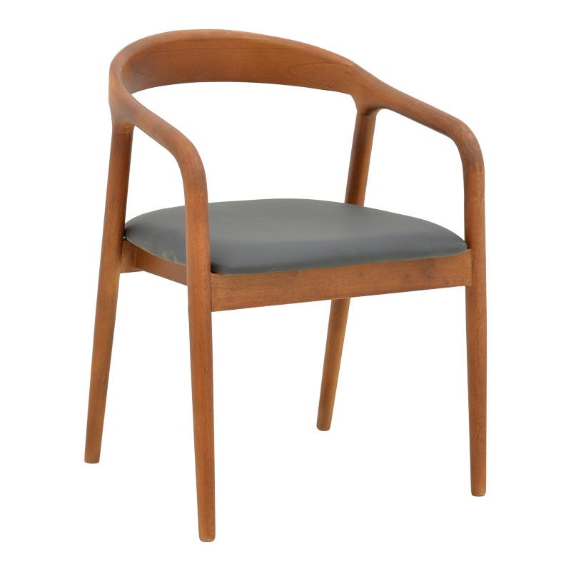 Καρέκλα Πολυθρόνα Hogie rubberwood σε καφέ απόχρωση με μαύρο pu μαξιλάρι 61x60x76εκ