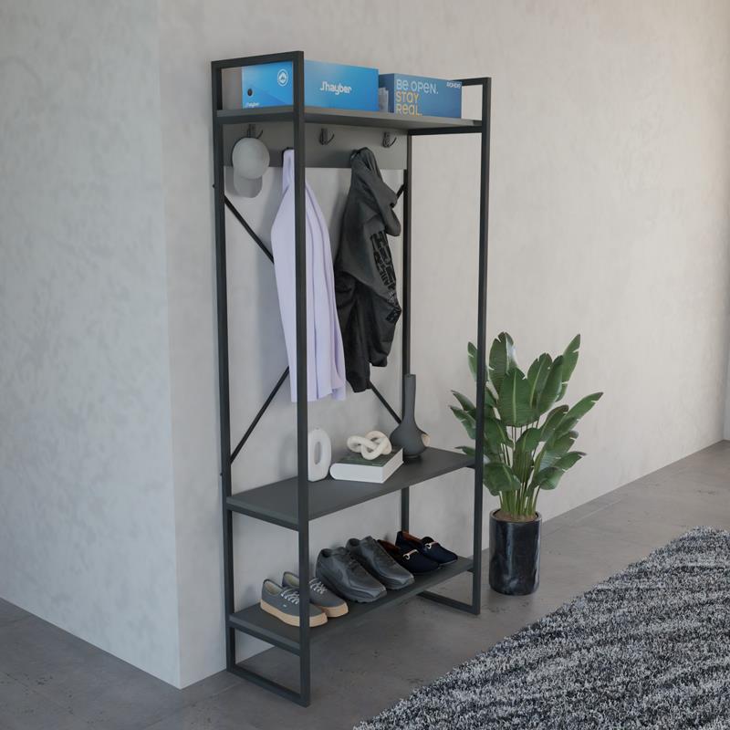 Έπιπλο εισόδου Levento ανθρακί με μαύρο μεταλλικό σκελετό 88x34x180εκ Έπιπλο εισόδου Levento ανθρακί με μαύρο μεταλλικό σκελετό 88x34x180εκ