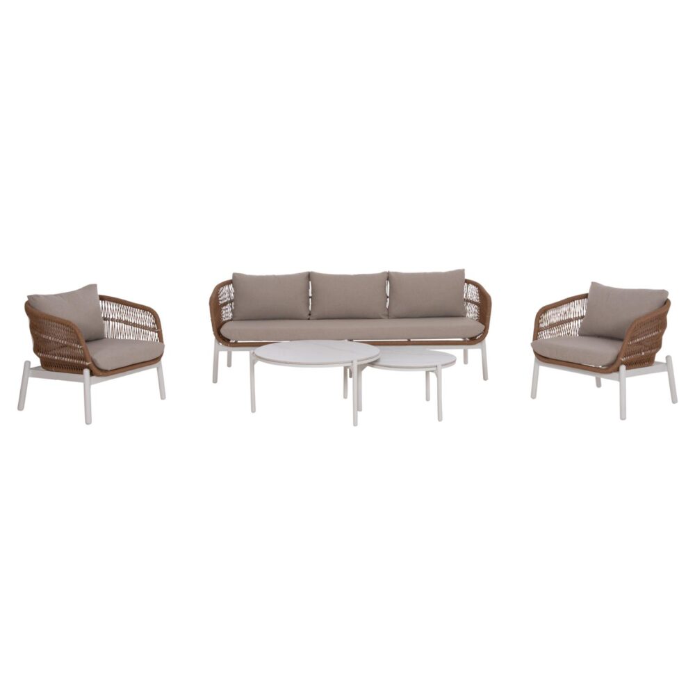 Σετ Σαλόνι κήπου MEMFIS C6470.03 5τεμ. Αλουμίνιο -Σχοινί και Κεραμικό Top σε Λευκό