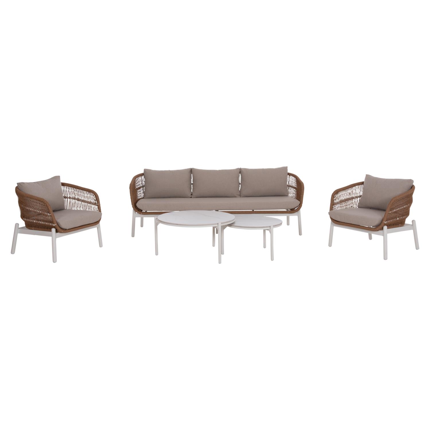 Σετ Σαλόνι κήπου MEMFIS C6470.03 5τεμ. Αλουμίνιο -Σχοινί και Κεραμικό Top σε Λευκό