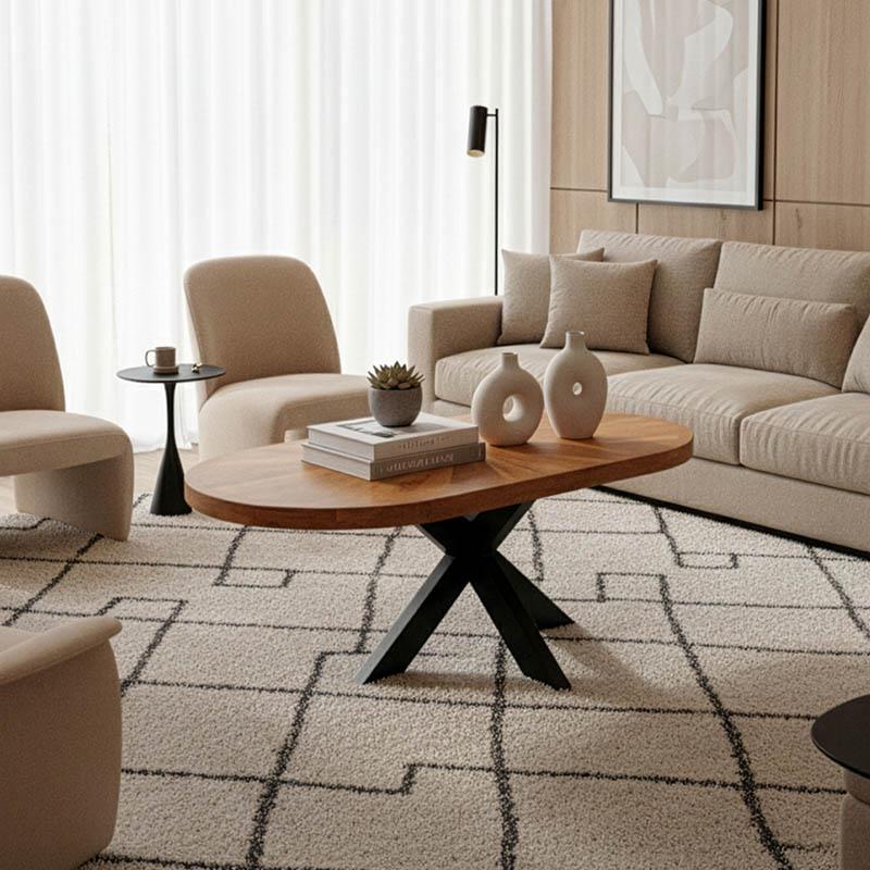 Τραπέζι σαλονιού Fardy μασίφ ξύλο ακακίας σε φυσική απόχρωση με μαύρα μεταλλικά πόδια 120x60x45εκ