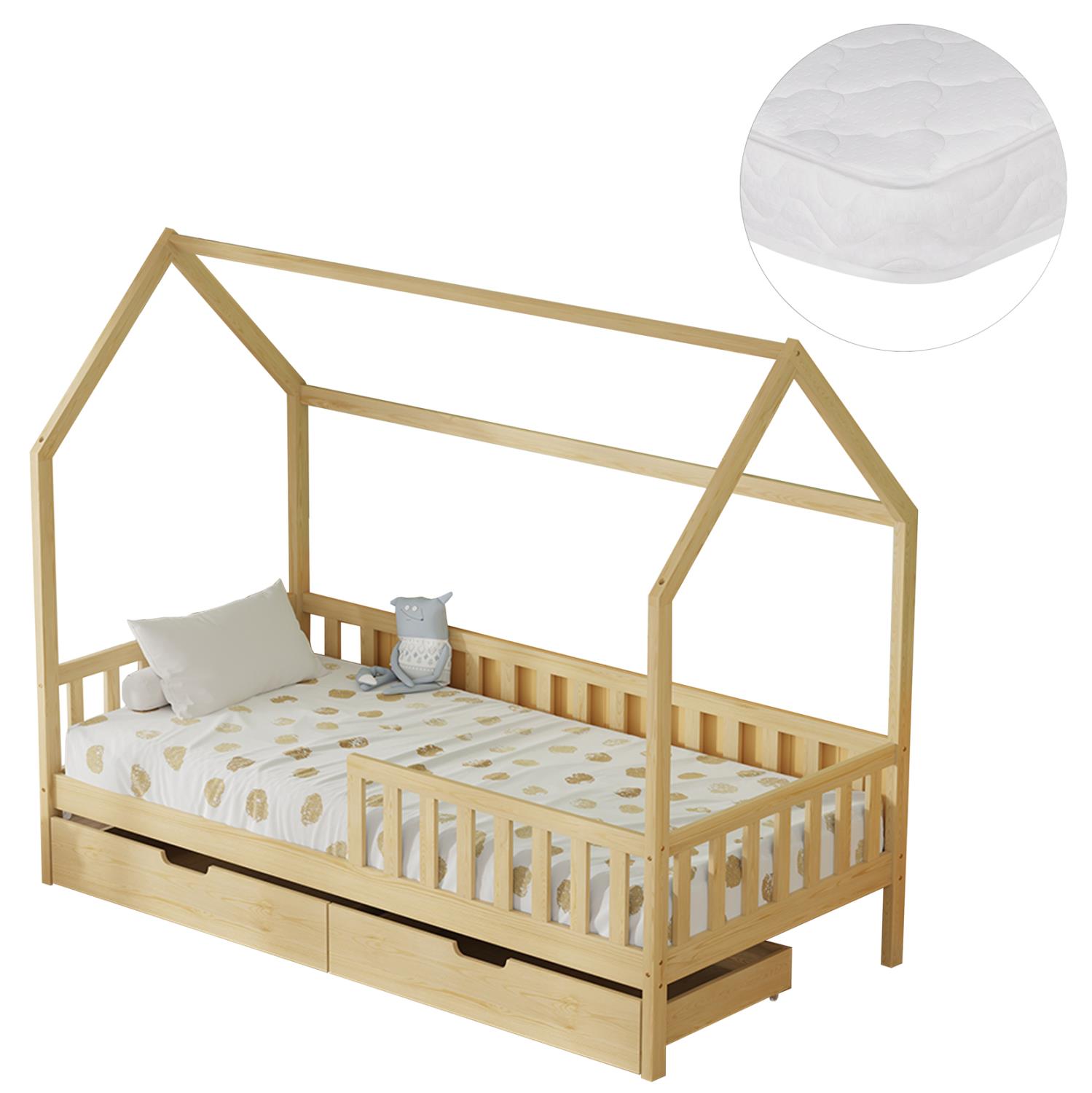 Παιδικό Κρεβάτι με Συρτάρια και Στρώμα PHYLLIS απο Ξύλο Πεύκου σε Φυσικό 90x190εκ.