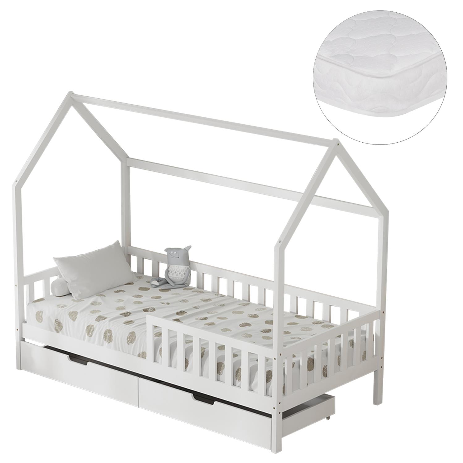 Παιδικό Κρεβάτι με Συρτάρια και Στρώμα PHYLLIS απο Ξύλο Πεύκου σε Λευκό 90x190εκ.