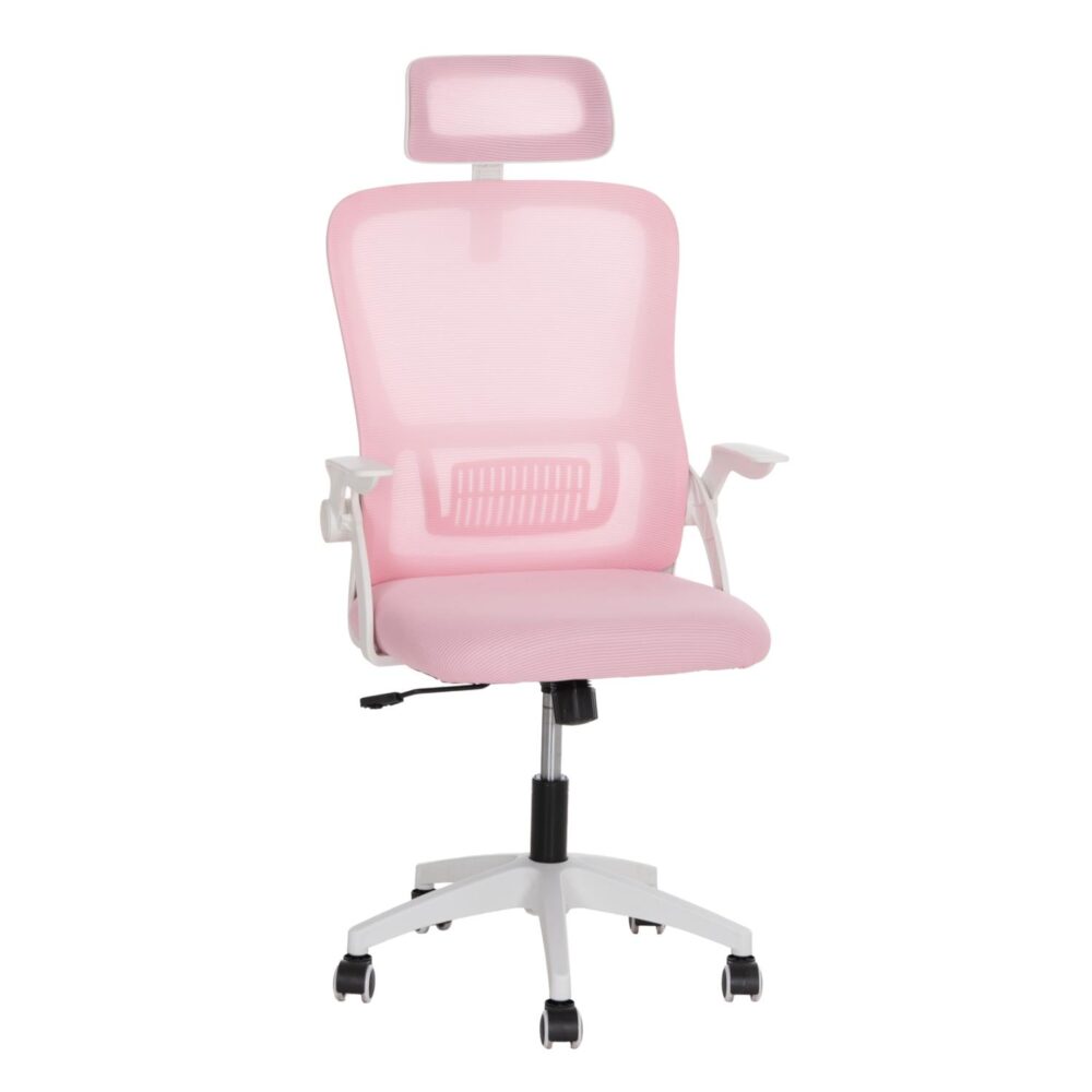 Καρέκλα Γραφείου BLAZER με Ρόζ Μesh Ύφασμα - Λευκός Σκελετός Nylon 60,5x47x85,5Υεκ.