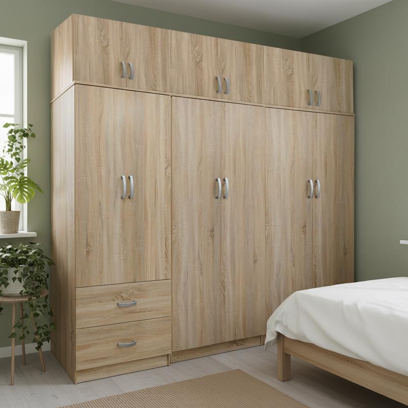 Ντουλάπα εξάφυλλη με πατάρι Lego I sonoma 240x42x240εκ