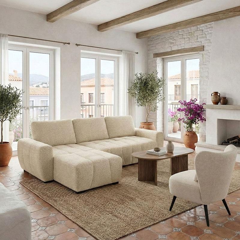 Γωνιακός αναστρέψιμος καναπές-κρεβάτι Vivad ύφασμα σε μπεζ απόχρωση 275x164x91εκ