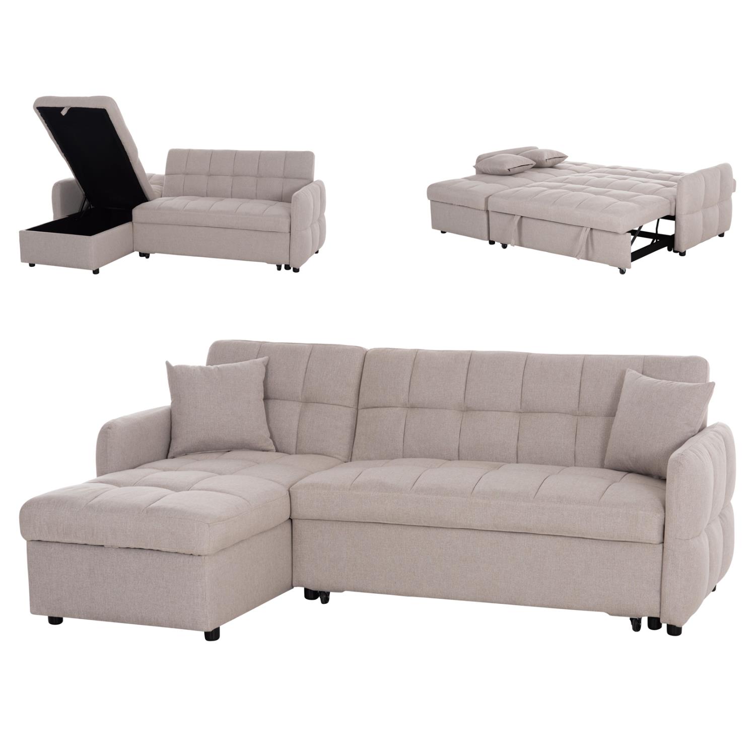 Γωνιακός Καναπές-Κρεβάτι NEZU C3294.02 Αναστρέψιμος σε Μπέζ Ύφασμα 213x145x83Υεκ.