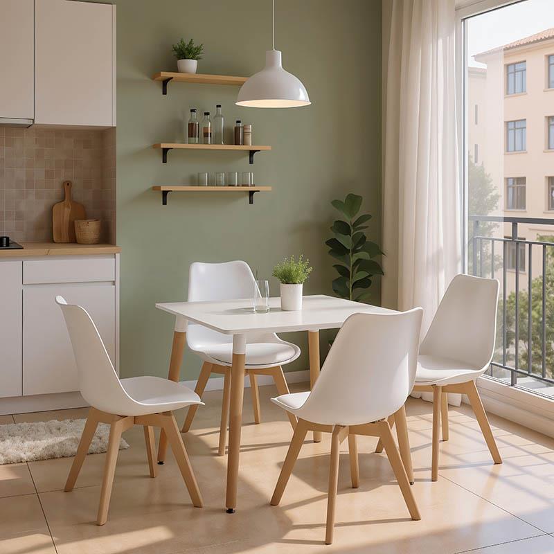 Σετ Τραπεζαρία με Καρέκλες Gaston 5τεμ. λευκό και Τραπέζι Natali λευκό 80x80x76εκ.