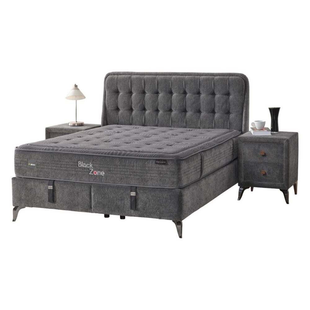 Επενδυμένο Κρεβάτι BLACK ZONE Διπλό με Αποθηκευτικό χώρο και Ανατομικό Στρώμα Μαύρο 160x200εκ.