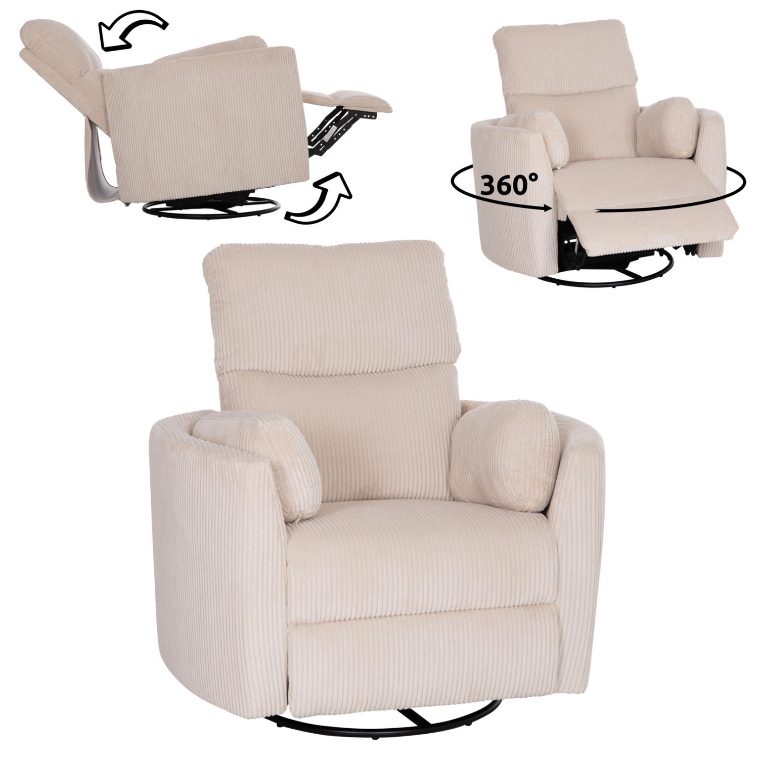 Πολυθρόνα VELMORA RELAX Κουνιστή σε Μπέζ Κοτλέ Ύφασμα 100x90x100Υεκ