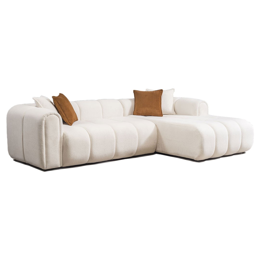 Γωνιακός Καναπές CLOUD σε Μπουκλέ Μπέζ Ύφασμα 265x180x75εκ.