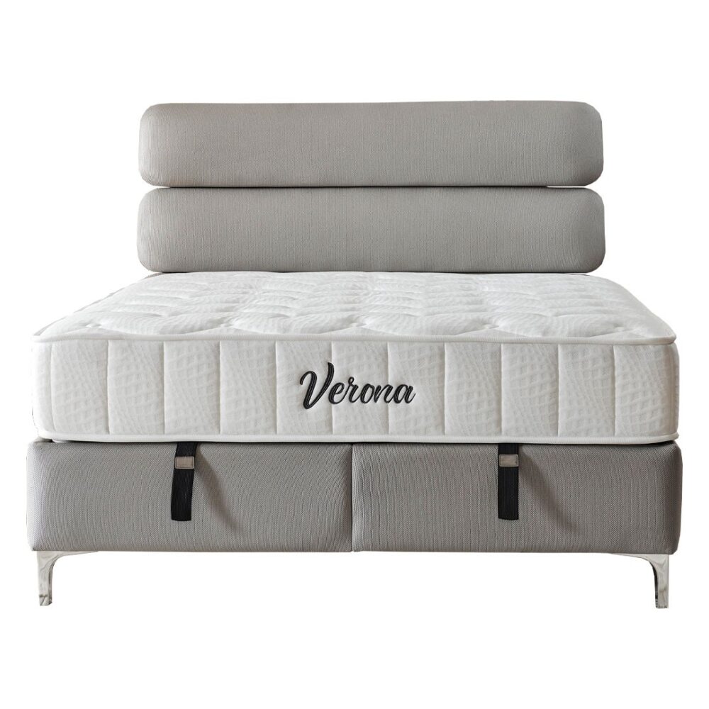 Επενδυμένο Κρεβάτι VERONA Διπλό με Αποθηκευτικό χώρο και Ανατομικό Στρώμα Γκρί 160x200εκ.