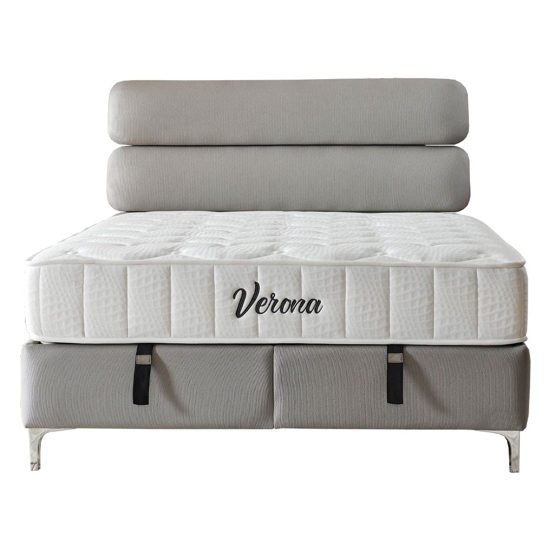 Επενδυμένο Κρεβάτι VERONA Διπλό με Αποθηκευτικό χώρο και Ανατομικό Στρώμα Γκρί 160x200εκ. Επενδυμένο Κρεβάτι VERONA Διπλό με Αποθηκευτικό χώρο και Ανατομικό Στρώμα Γκρί 160x200εκ.