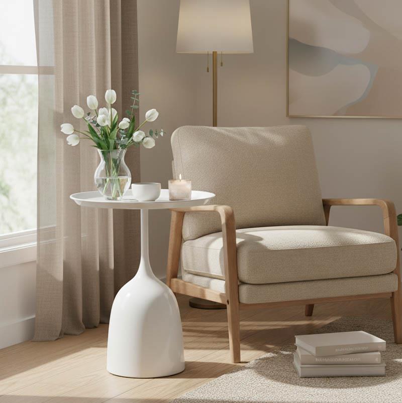 Βοηθητικό τραπέζι Agrile Inart λευκό μέταλλο Φ50x60εκ