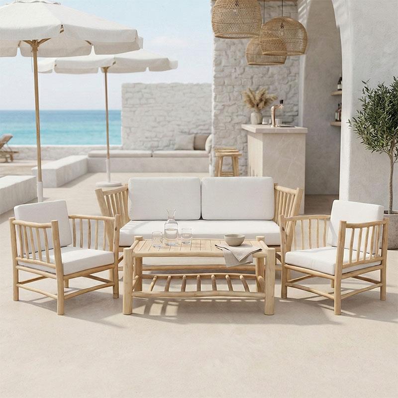 Σαλόνι Mayorka σετ 4 τεμαχίων φυσικό teak ξύλο-λευκό μαξιλάρι