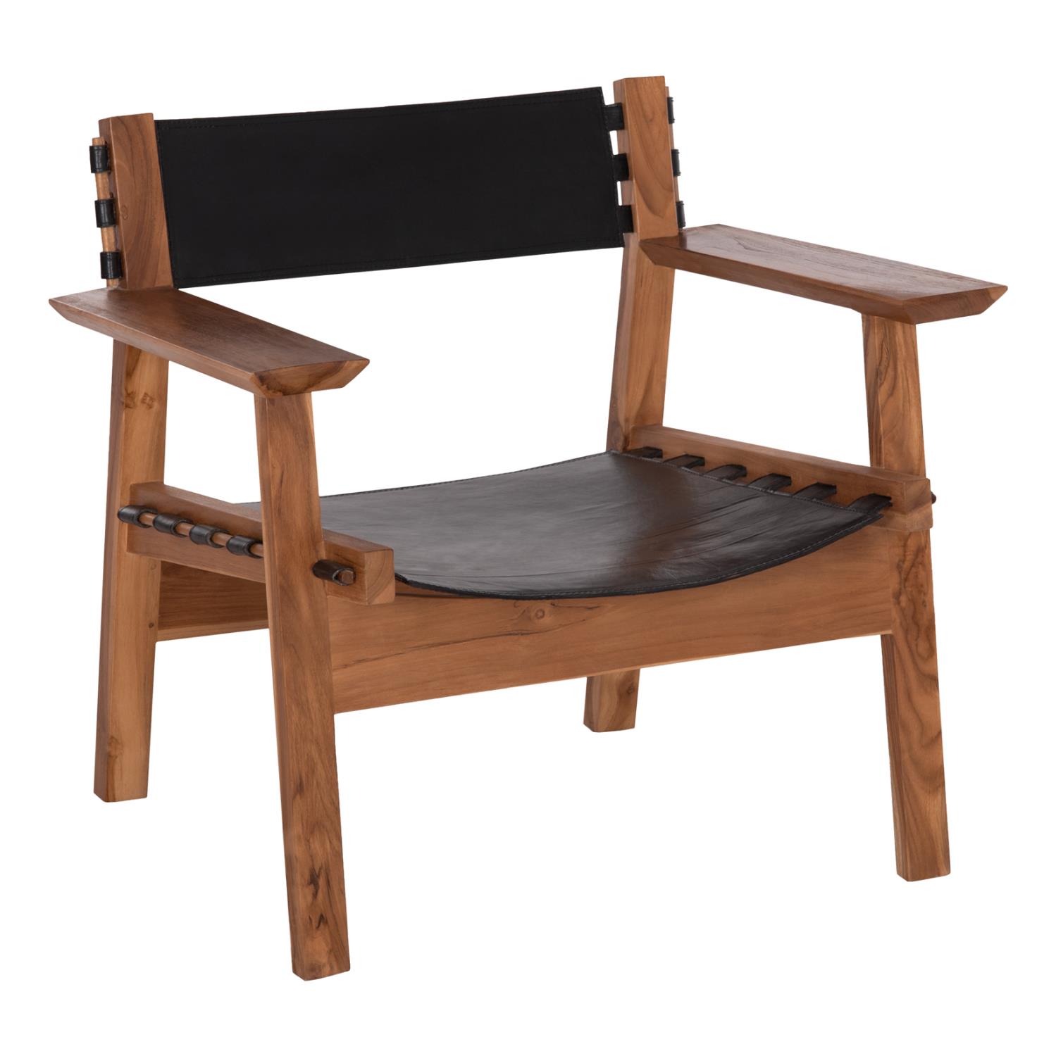 Πολυθρόνα KONNA C9928.01 Ξύλο ΤΕΑΚ Φυσικό με Μαύρο Δέρμα Αγελάδος 80x64x73Υεκ.