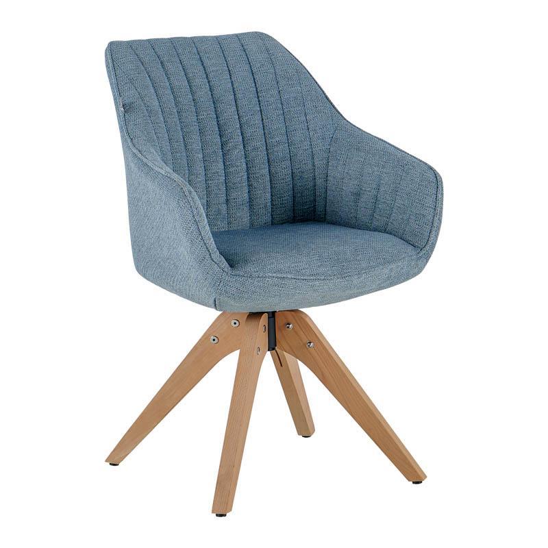 Περιστρεφόμενη Καρέκλα Τραπεζαρίας FL23A Fylliana Ραφ-Μπλέ με Ξύλινα πόδια 63x58x82εκ.