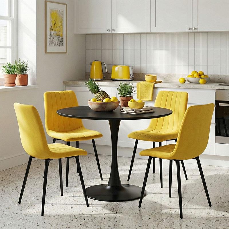 Σετ Τραπεζαρίας Balou-Noor 5τεμ. MDF μαύρο-κίτρινο Φ100x73εκ Σετ Τραπεζαρίας Balou-Noor 5τεμ. MDF μαύρο-κίτρινο Φ100x73εκ