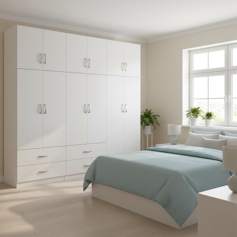 Ντουλάπα εξάφυλλη με πατάρι Lego λευκή 240x42x240εκ