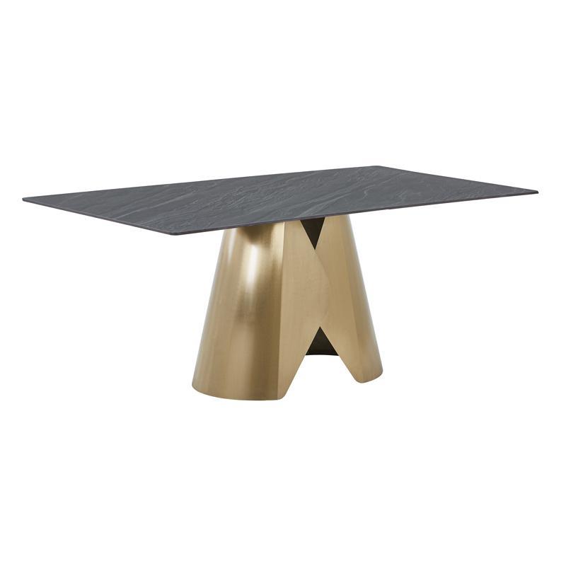 Τραπέζι Τραπεζαρίας FL0053 Fylliana Γκρί Κεραμική Επιφάνεια - Χρυσό Μεταλλικά Πόδια 180x90x75εκ
