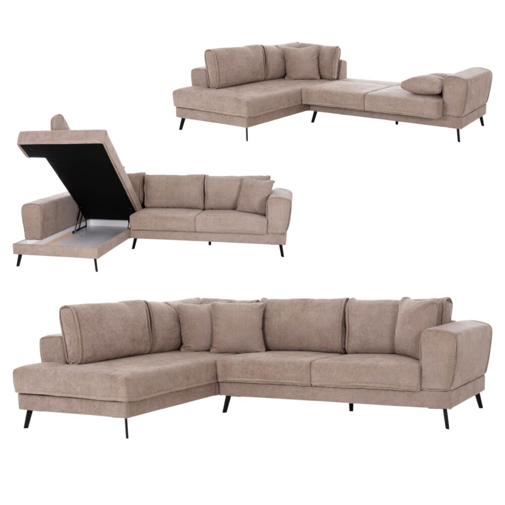 Γωνιακός Καναπές ZENORA C3337.03L Αριστερή γωνία σε Μπέζ Ύφασμα 303x214x80Υεκ.