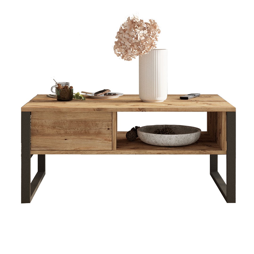 Τραπεζάκι σαλονιού ENORA σε Δρύς - Μαύρο χρώμα 100x60x44,5εκ.