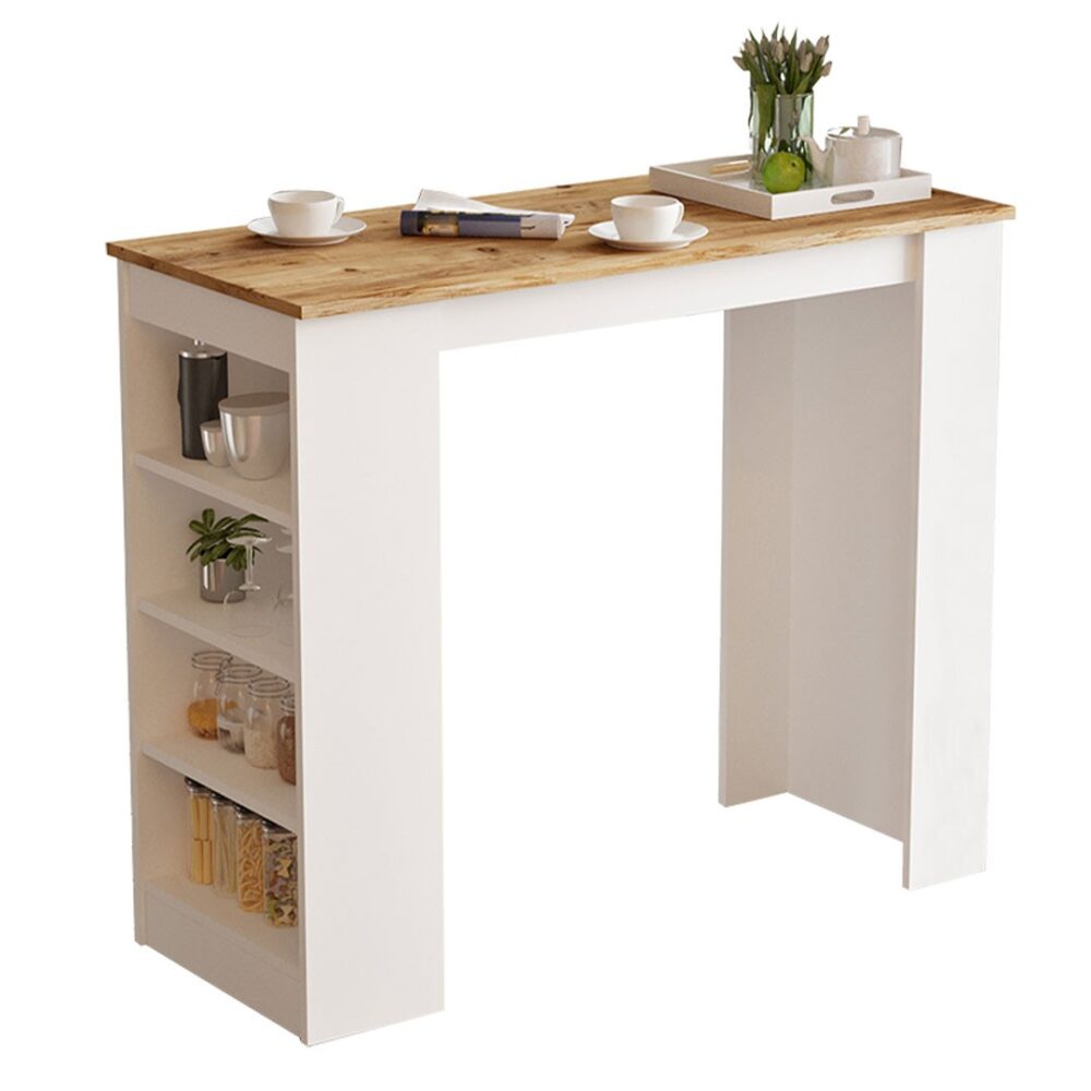 Τραπέζι μπαρ CLIFF σε Λευκό - Δρύς χρώμα 120x51.5x101.5εκ.