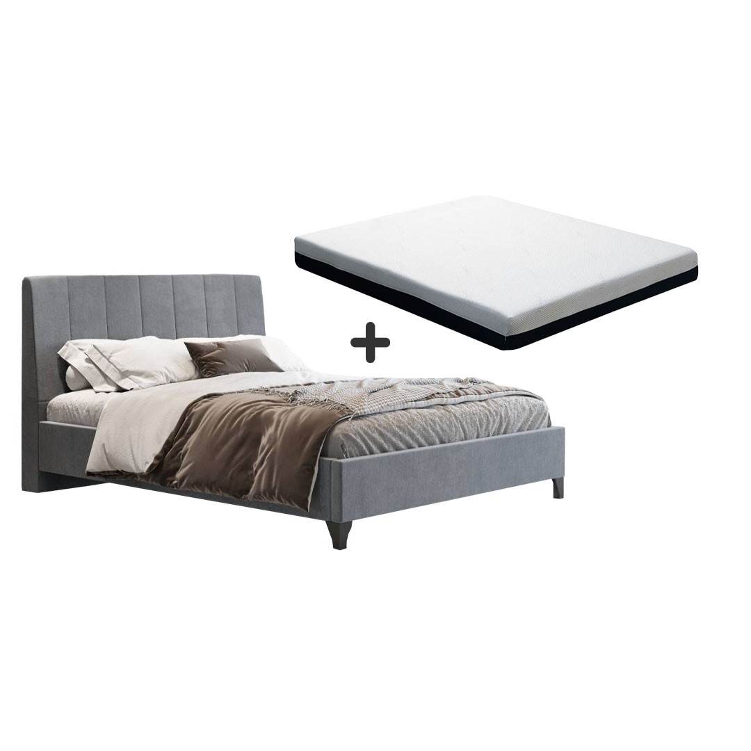 Επενδυμένο κρεβατι STRIPES Διπλό Γκρι με Ανατομικό Στρώμα SOFT MEMORY 160x200 εκ.