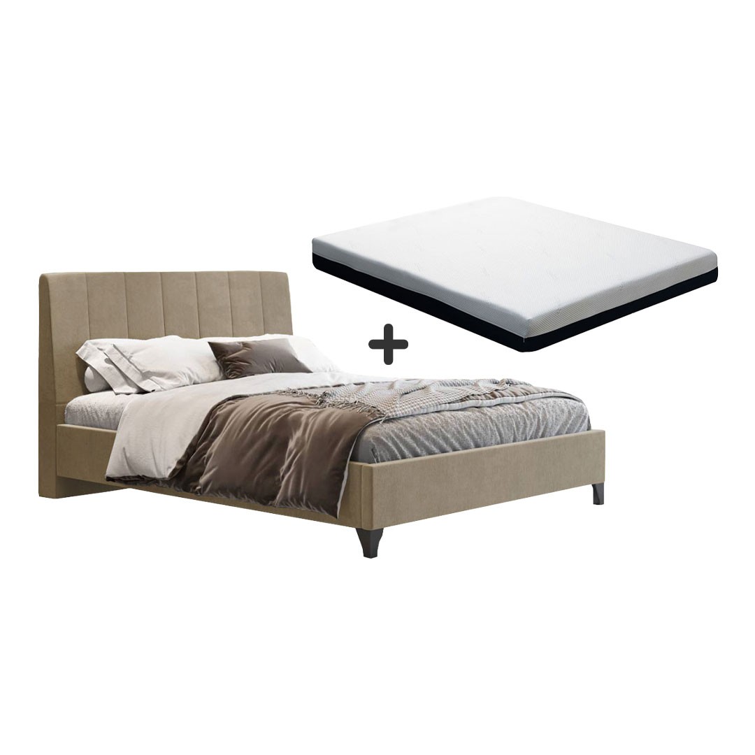 Επενδυμένο κρεβατι STRIPES Διπλό Εκρού με Ανατομικό Στρώμα SOFT MEMORY 160x200 εκ.